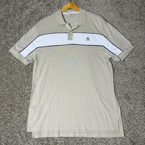 Original Penguin Beige Polo with White Chest Band and Navy Trim